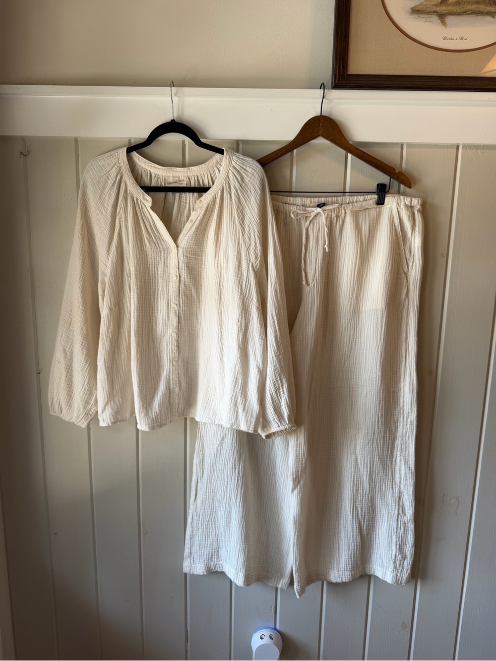 NWOT Universal Thread Cream Gauze Button-Up Shirt (XXL) & Wide Leg Pants (XL)